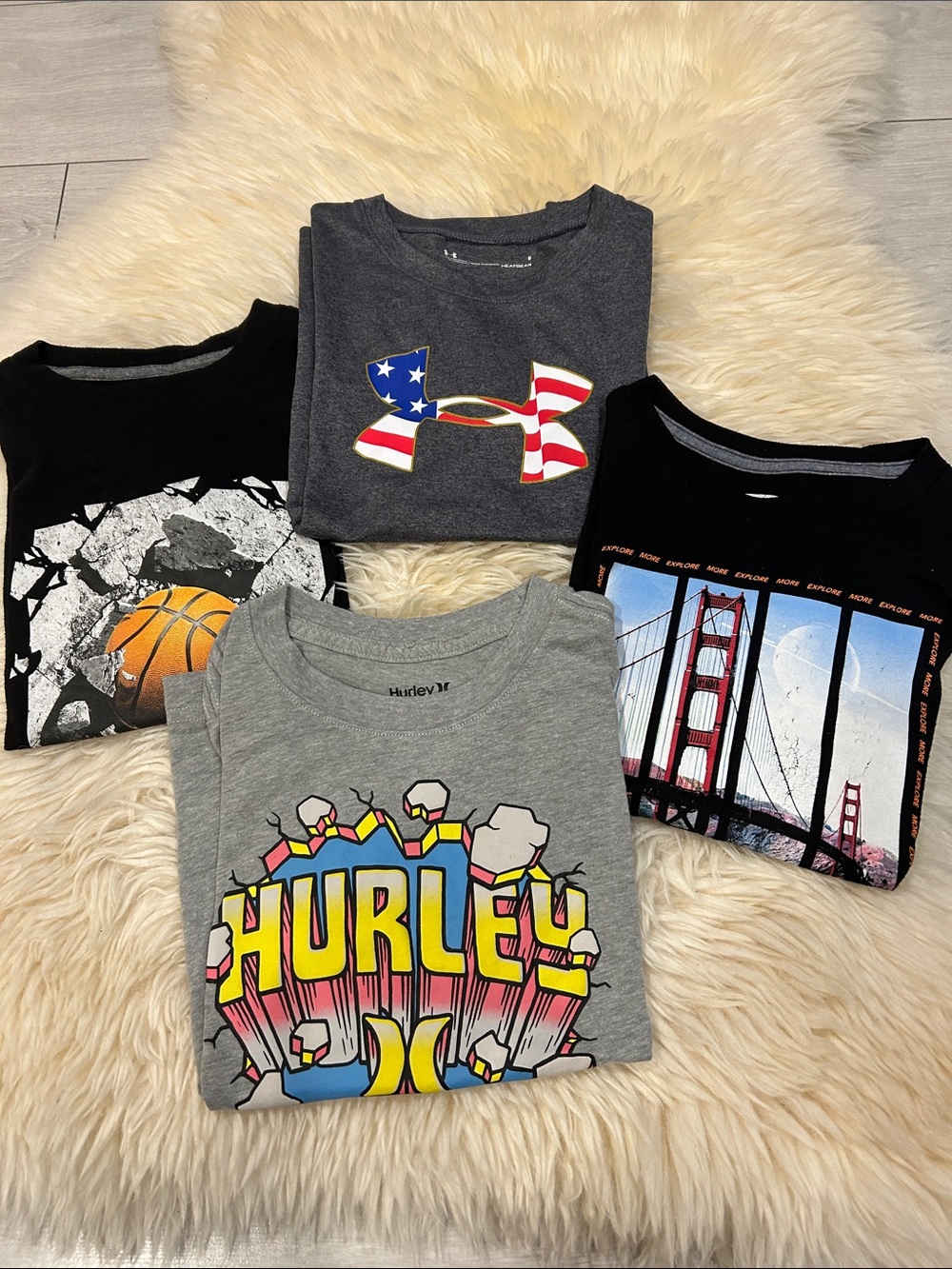 Hurley Under Armor & Old Navy Gray Black Short-Sleeve Tee with Colorful Logo